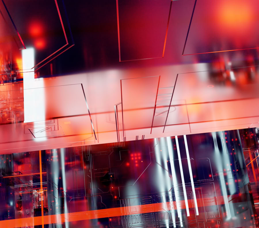 Vibrant abstract depiction of digital circuits and technology.